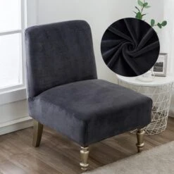 Housse De Fauteuil Crapaud Velours Gris Anthracite