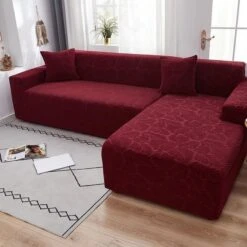 Housse De Canapé D'Angle Velours Imprimé De Fleurs Bordeaux