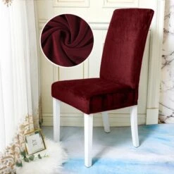 Housse De Chaise Velours Bordeaux