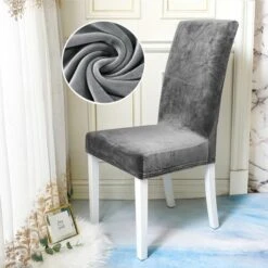 Housse De Chaise Velours Gris Anthracite