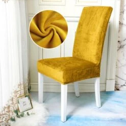 Housse De Chaise Velours Jaune