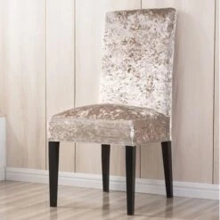 Housse De Chaise Velours De Glace Beige