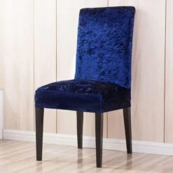 Housse De Chaise Velours De Glace Bleu