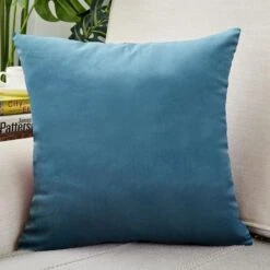 Housse De Coussin Velours 50x50cm Bleu Océan