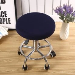 Housse De Tabouret Rond Bleu Marine