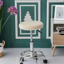 Housse De Tabouret Rond Jacquard Beige