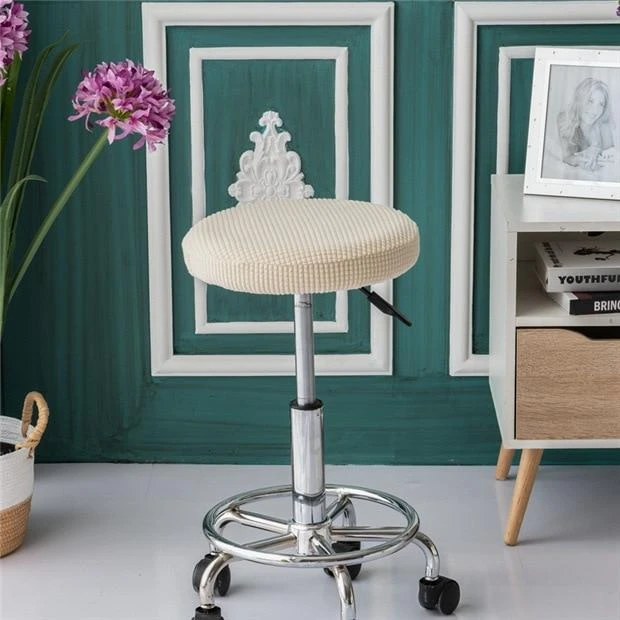 Housse De Tabouret Rond Jacquard Beige 1 Housse De Tabouret Rond Jacquard Beige