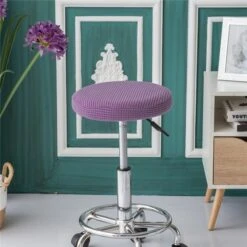 Housse De Tabouret Rond Jacquard Violet
