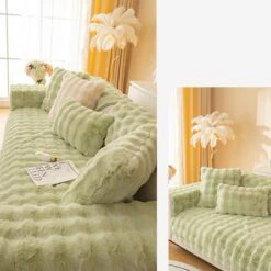 Protège Canapé En Peluche Vert Pomme -Housse Moderne chemin de canape housse moderne 1