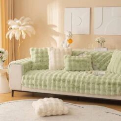 Protège Canapé En Peluche Vert Pomme -Housse Moderne chemin de canape housse moderne 4