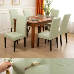 Housse De Chaise PU Cuir Vert Amande