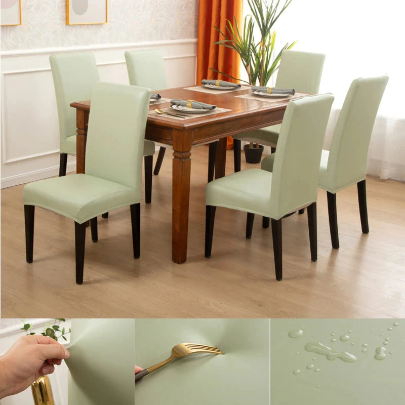 Housse De Chaise PU Cuir Vert Amande 1 Housse De Chaise PU Cuir Vert Amande