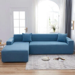 Housse Pour Canapé D'Angle Jacquard Bleu 3 Housse Pour Canapé D'Angle Jacquard Bleu -Housse Moderne housse canape dangle 3 place housse moderne 1