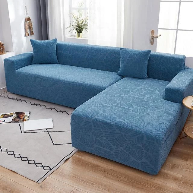 Housse De Canapé D'Angle Extensible Velours Bleu 1 Housse De Canapé D'Angle Extensible Velours Bleu