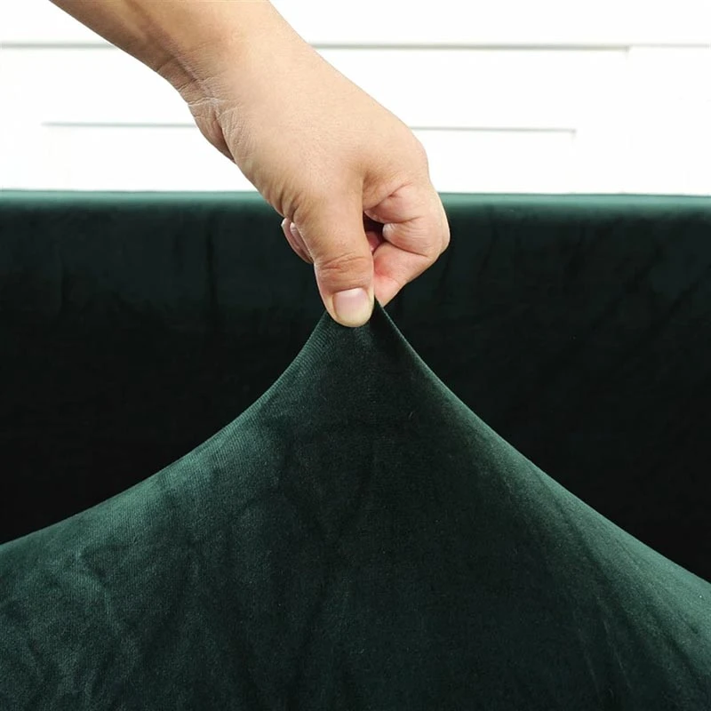 Housse De Canapé D'Angle Velours Vert Foncé 2 Housse De Canapé D'Angle Velours Vert Foncé – Image 2