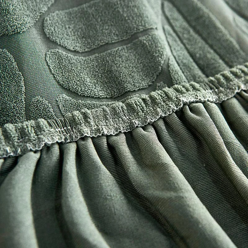 Housse De Canapé D'Angle Velours Imprimé De Fleur Vert Amande 3 Housse De Canapé D'Angle Velours Imprimé De Fleur Vert Amande – Image 3