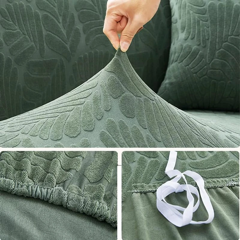 Housse De Canapé D'Angle Velours Imprimé De Fleur Vert Amande 5 Housse De Canapé D'Angle Velours Imprimé De Fleur Vert Amande – Image 5