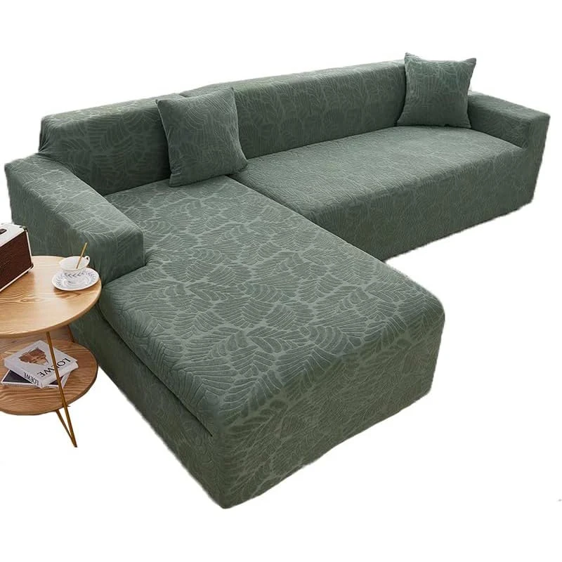 Housse De Canapé D'Angle Velours Imprimé De Fleur Vert Amande 7 Housse De Canapé D'Angle Velours Imprimé De Fleur Vert Amande – Image 7