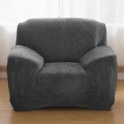 Housse Pour Fauteuil Club Velours Gris Anthracite