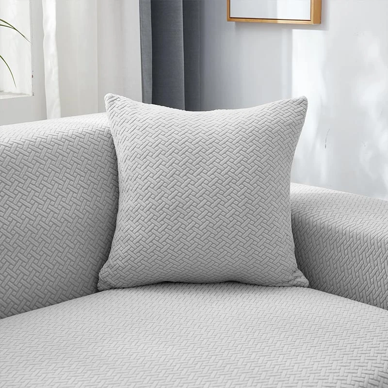 Housse De Canapé D'Angle Jacquard Gris Clair 2 Housse De Canapé D'Angle Jacquard Gris Clair – Image 2