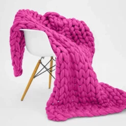 Plaid Maille Épaisse Rose Fuchsia