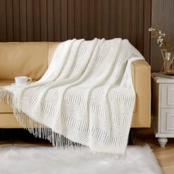 Plaid à Frange Nordique -Housse Moderne plaid canape housse moderne 17