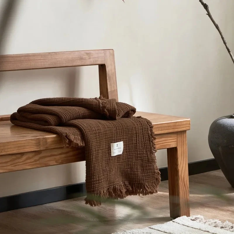 Plaid Canapé Gaze De Coton Marron 2 Plaid Canapé Gaze De Coton Marron – Image 2