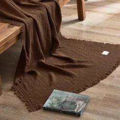 Plaid Canapé Gaze De Coton Marron 7 Plaid Canapé Gaze De Coton Marron -Housse Moderne plaid canape marron housse moderne 3