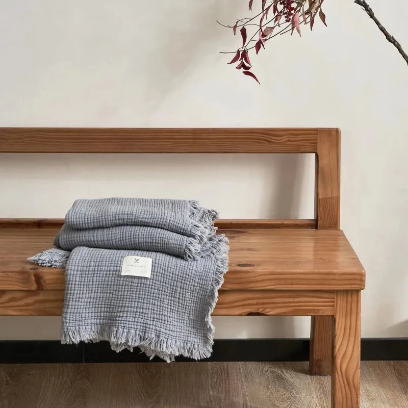 Plaid Canapé Gaze De Coton Gris Clair 2 Plaid Canapé Gaze De Coton Gris Clair – Image 2