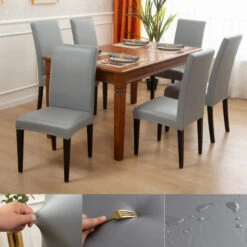 Housse De Chaise PU Cuir Gris